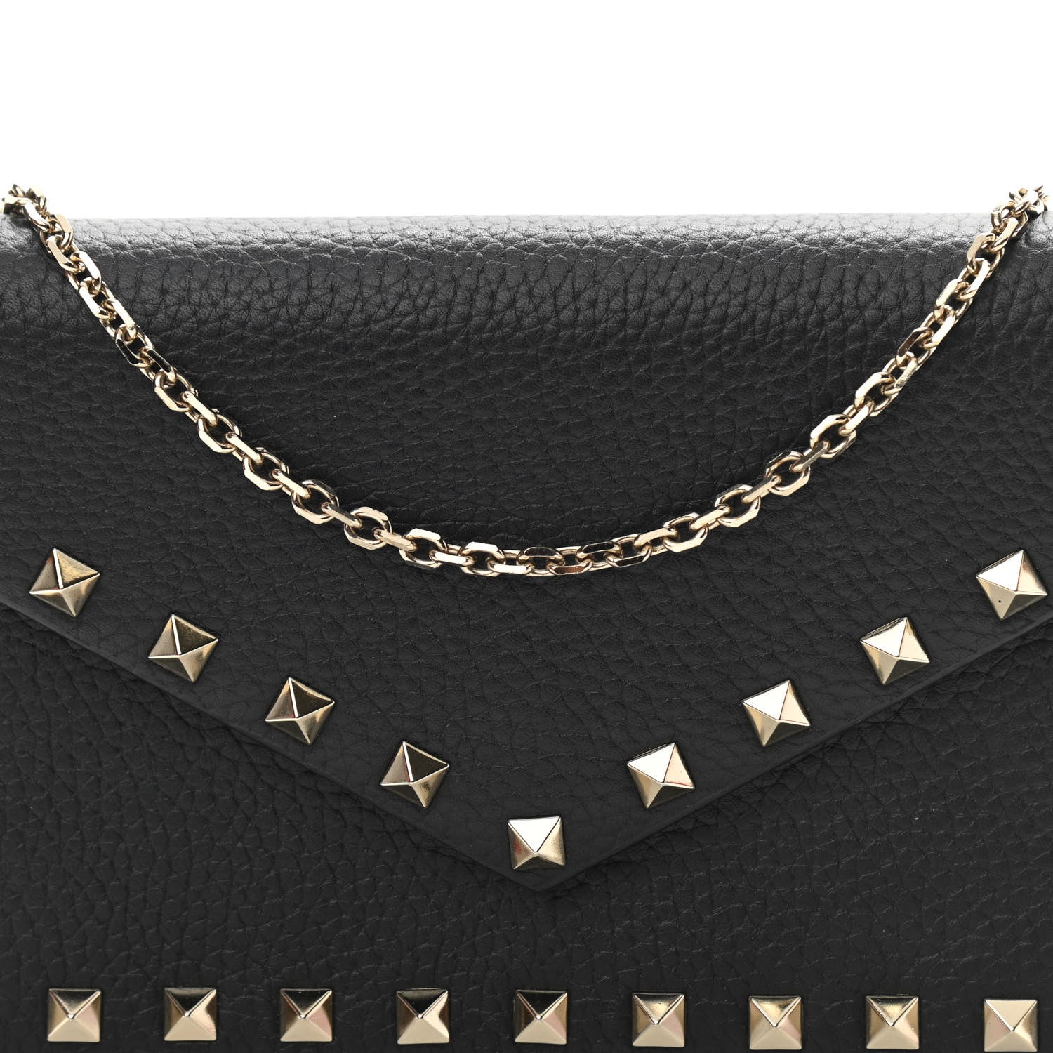 Valentino Garavani Pebbled Calfskin Rockstud Envelope Wallet on Chain Black 9 of 12