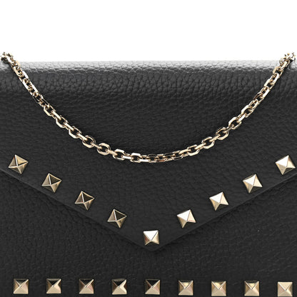 Valentino Garavani Pebbled Calfskin Rockstud Envelope Wallet on Chain Black 9 of 12