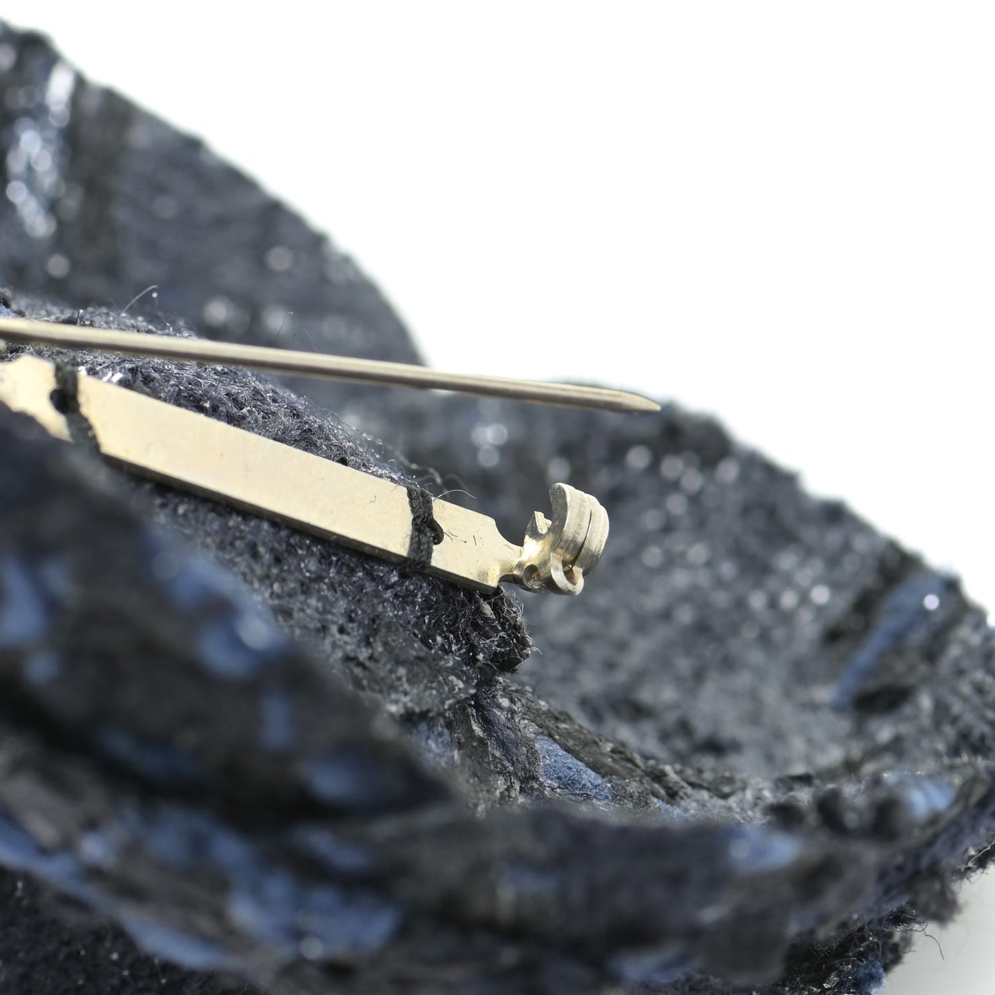 Tweed Camellia Pin Brooch Navy Blue