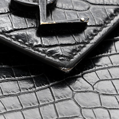 Saint Laurent Calfskin Crocodile Embossed Monogram Large Satchel Black 12 of 15