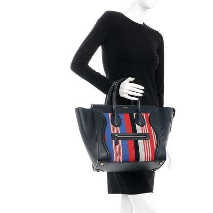 Celine Smooth Calfskin Striped Cotton Canvas Mini Luggage Navy Blue 2 of 15