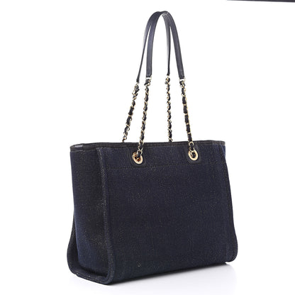 Chanel Lurex Canvas Small Deauville Tote Navy Blue Gold 3 of 9