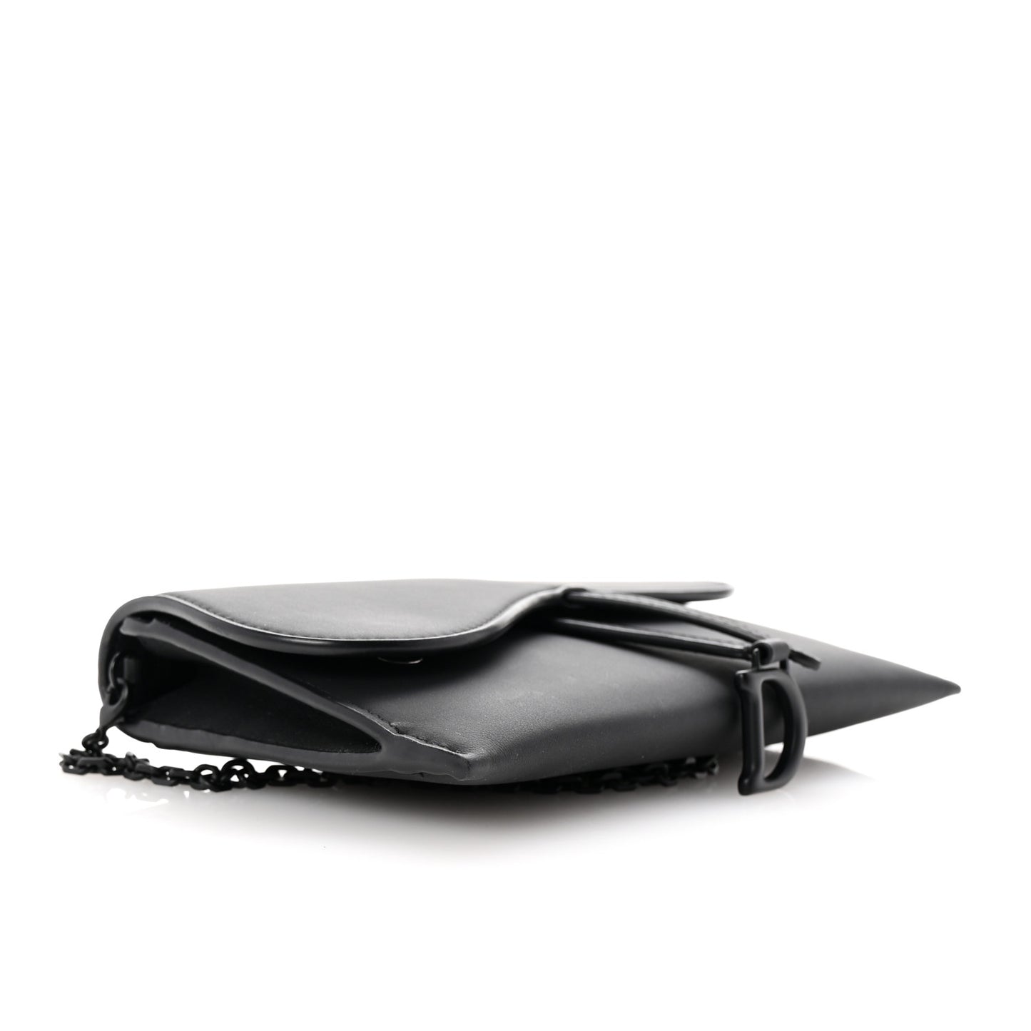 Ultra Matte Calfskin Saddle Chain Wallet Pouch Black