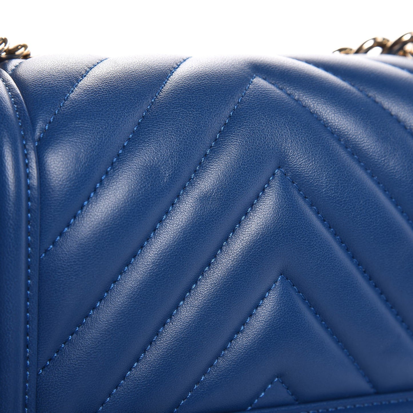 Calfskin Chevron Quilted Small Boy Flap Blue