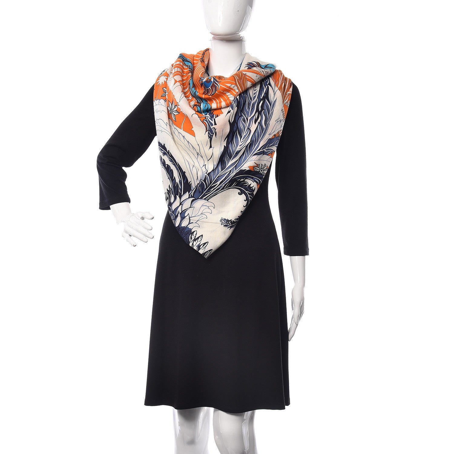 Hermes Cashmere Silk Mythiques Phoenix Coloriage Shawl 140 Blanc Orange Bleu 3 of 7