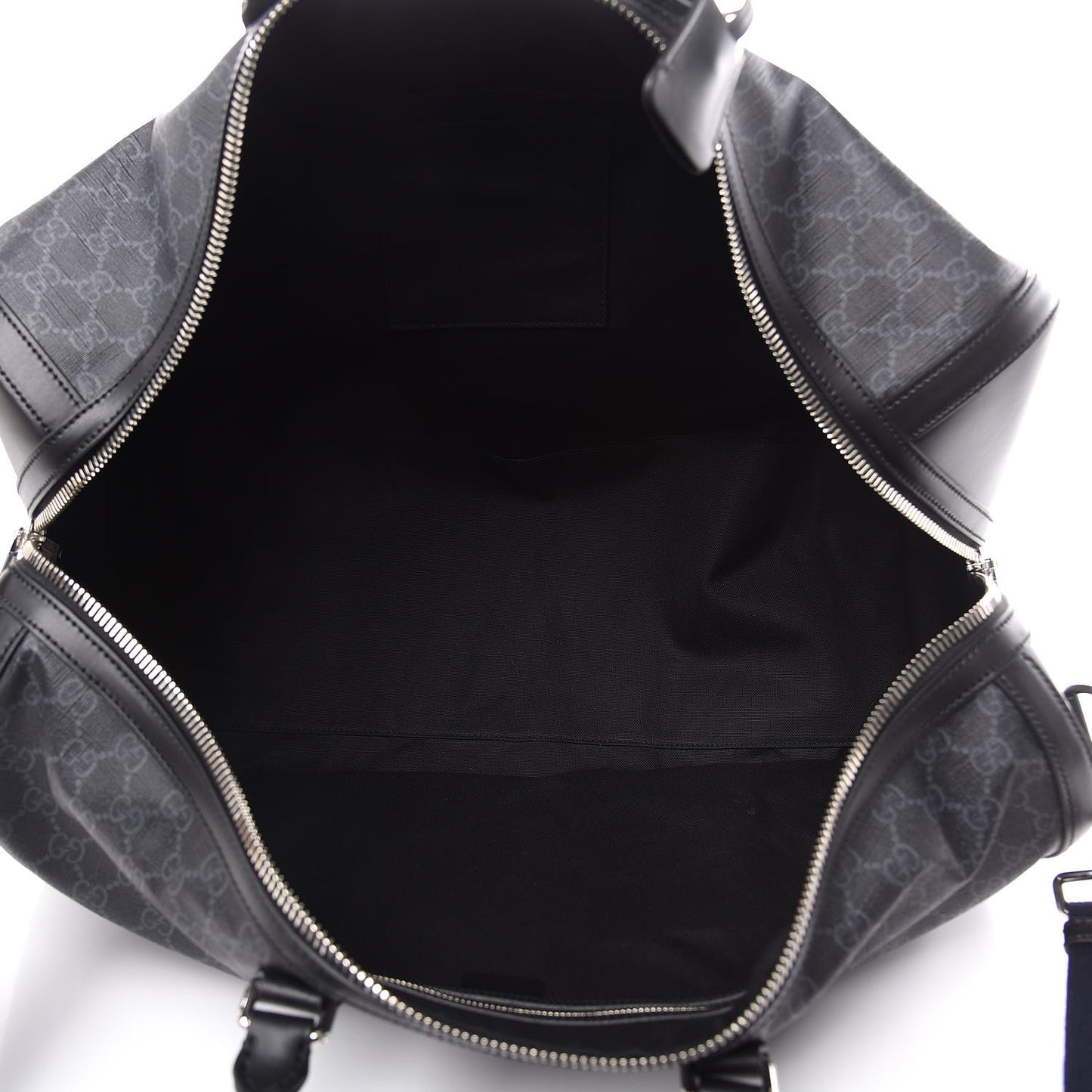 Soft GG Supreme Monogram Appia Calfskin Web Large Carry On Duffle Bag Black Grey