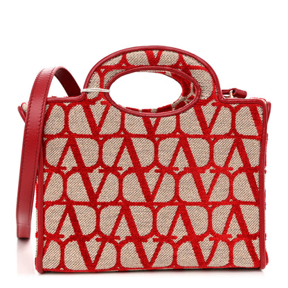 Valentino Garavani Toile Iconographe Goatskin Mini Le Troisieme Shopping Bag Naturale Rosso Valentino 1 of 9