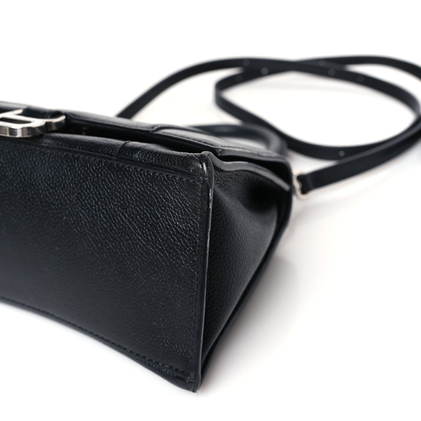 Grained Calfskin Small Hourglass Top Handle Bag Black