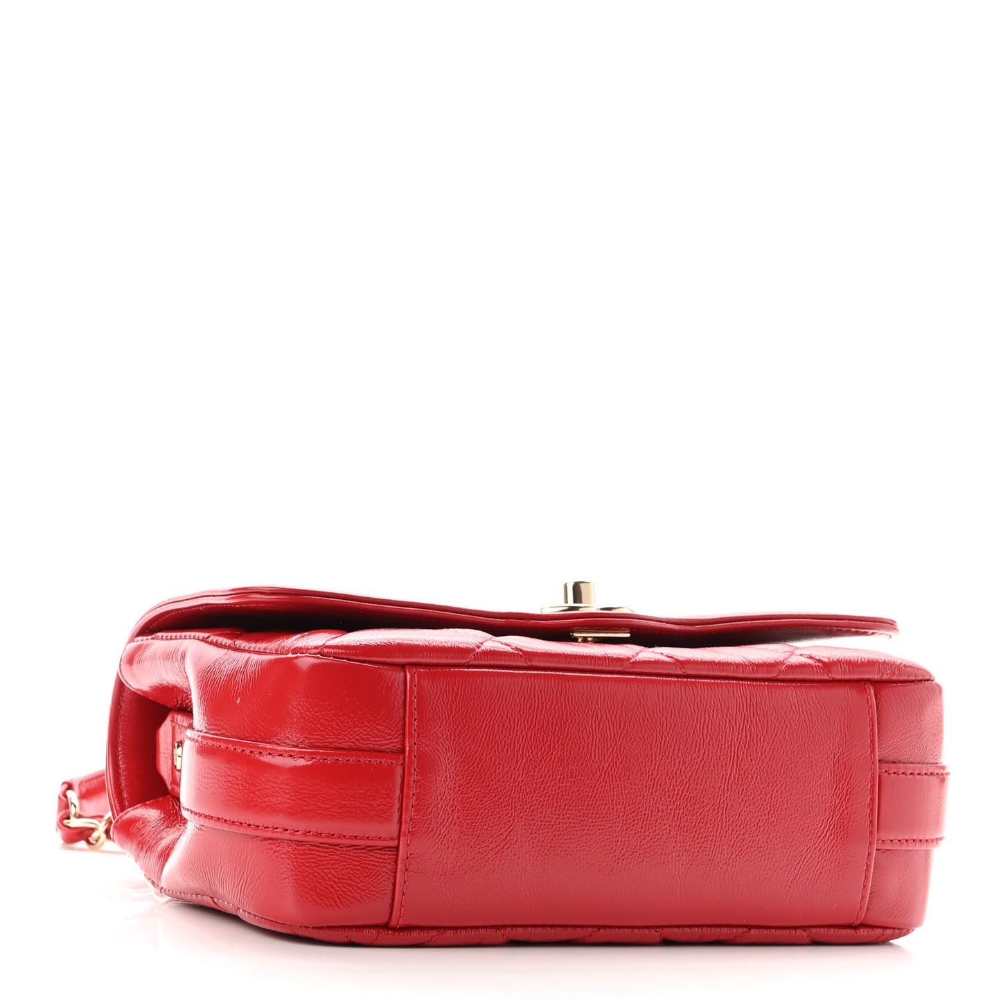 Shiny Aged Calfskin Quilted Mini Hold The Line Flap Red