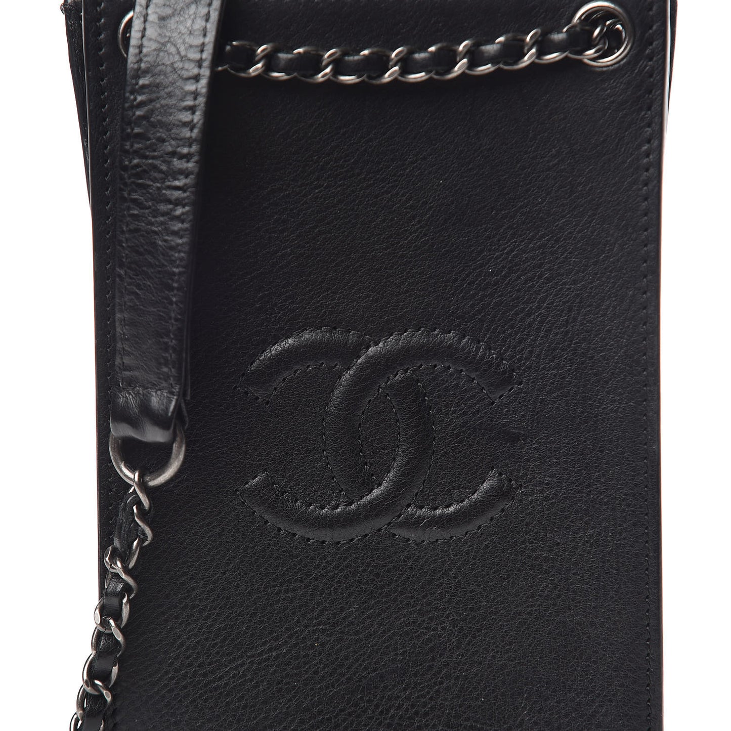 Calfskin CC Phone Holder Crossbody Black