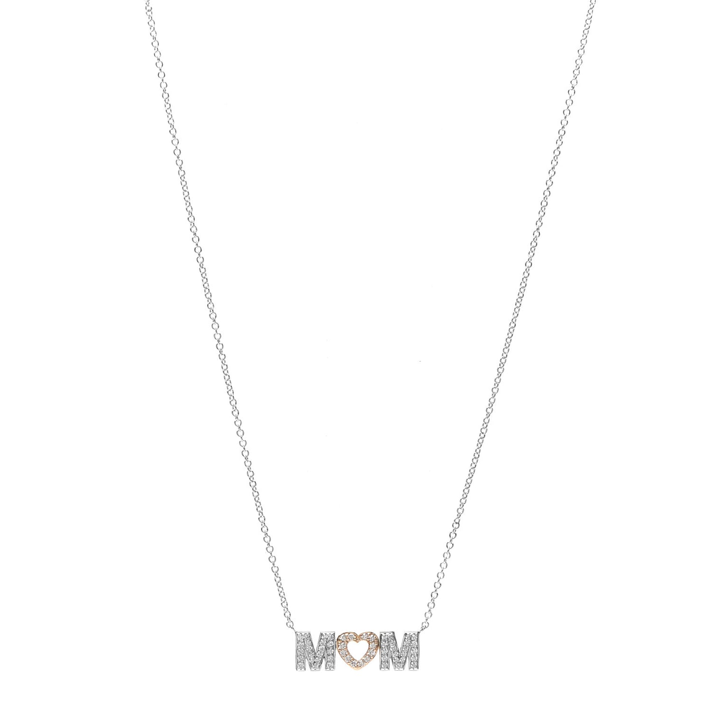 18K White Rose Gold Diamond MOM Pendant Necklace