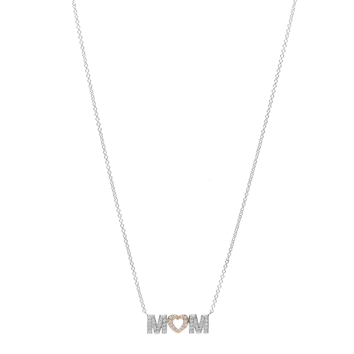 Tiffany 18K White Rose Gold Diamond MOM Pendant Necklace 1 of 6