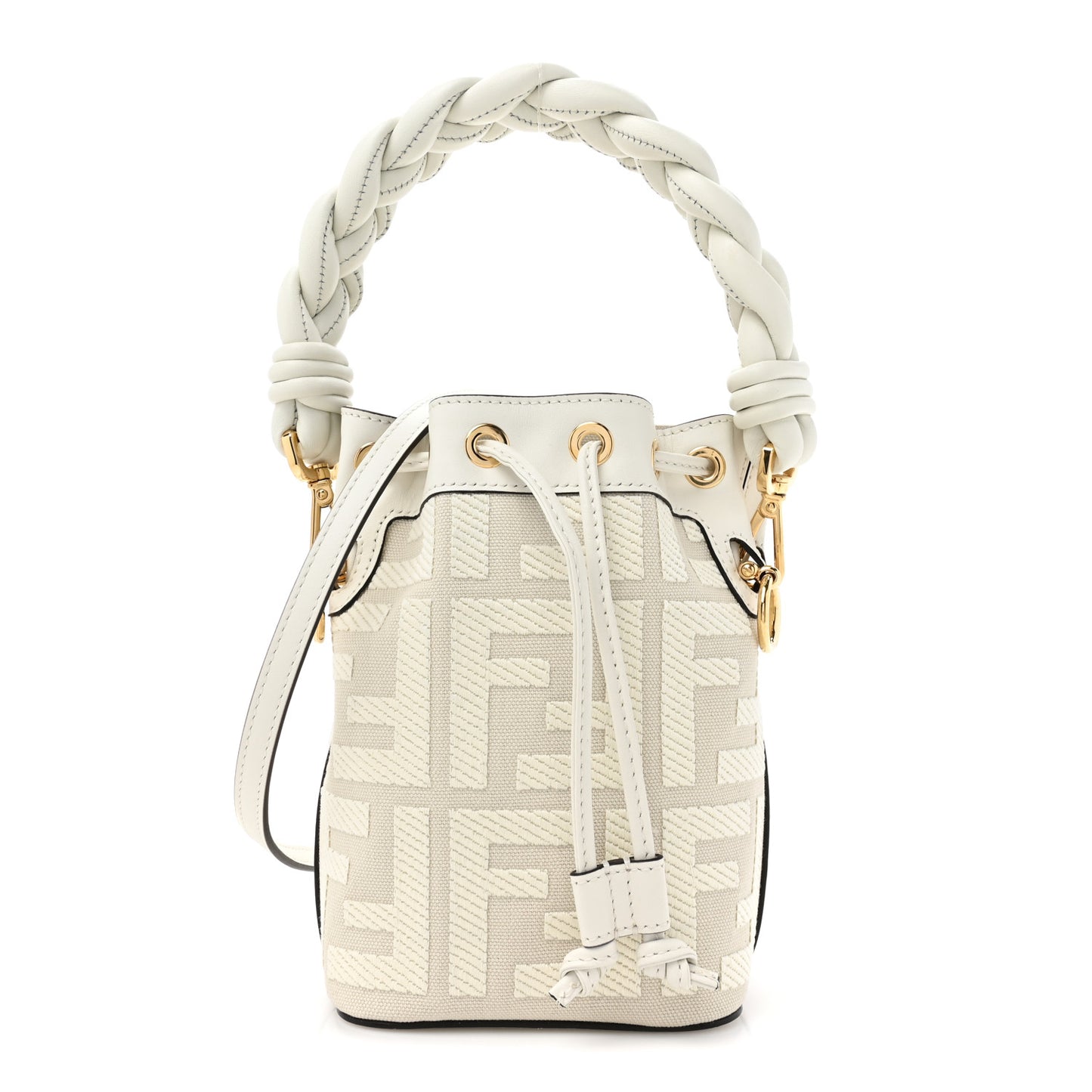 Canvas Nappa F is Fendi FF Embroidered Mini Mon Tresor Bucket Bag White Ice
