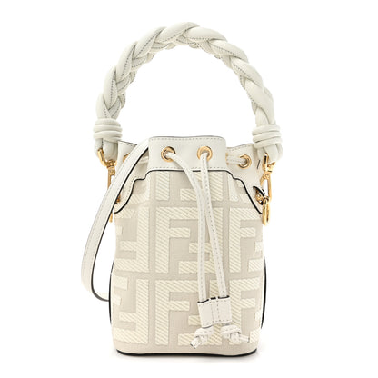 Fendi Canvas Nappa F is Fendi FF Embroidered Mini Mon Tresor Bucket Bag White Ice 1 of 10