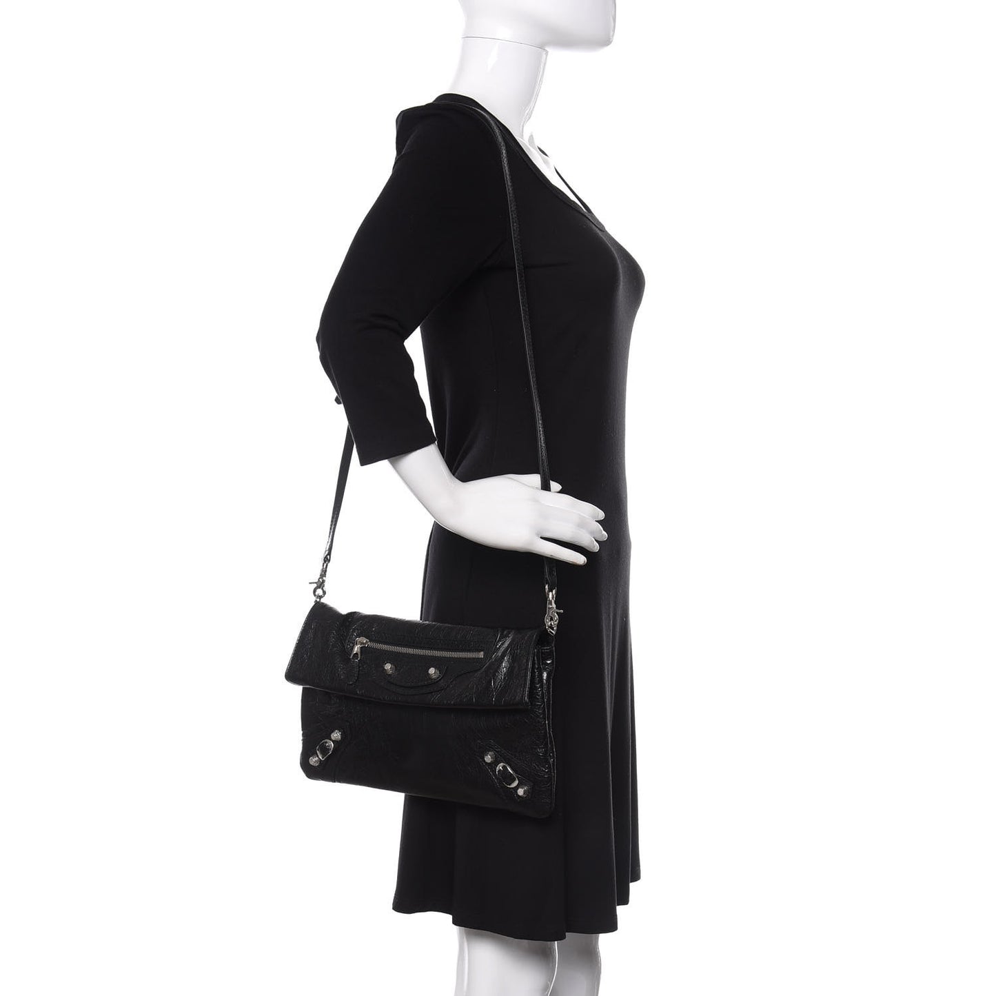Agneau Giant 12 Silver Hardware Envelope Strap Clutch Black