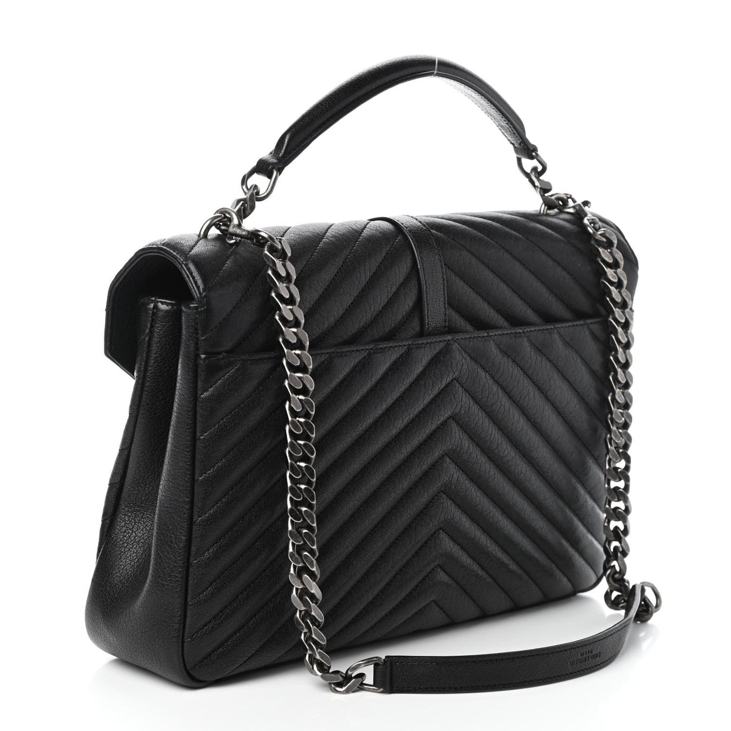 Sheepskin Matelasse Chevron Monogram Monochrome Large College Satchel Black
