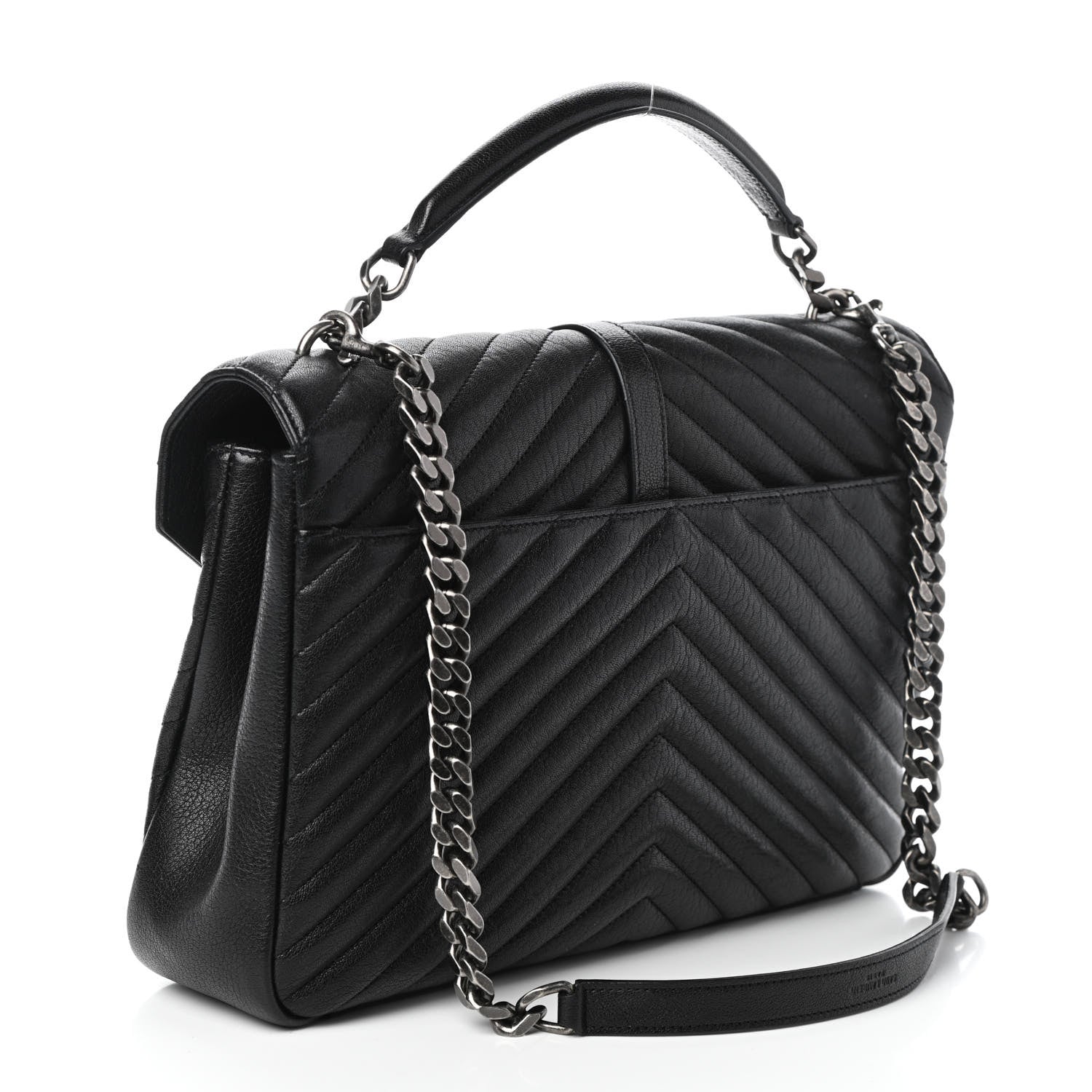 Saint Laurent Sheepskin Matelasse Chevron Monogram Monochrome Large College Satchel Black 3 of 9