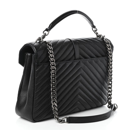 Saint Laurent Sheepskin Matelasse Chevron Monogram Monochrome Large College Satchel Black 3 of 9