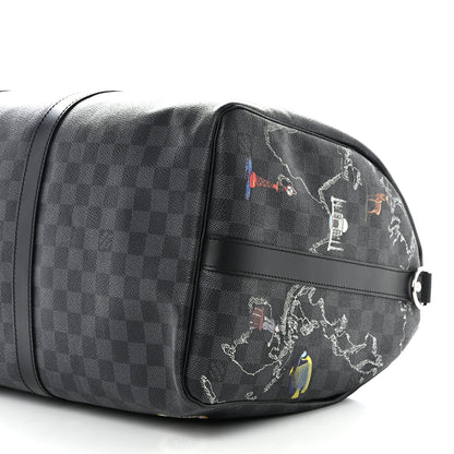 Louis Vuitton Damier Graphite World Map Keepall Bandouliere 50 9 of 10