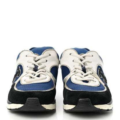 Chanel Mesh Suede Calfskin Womens CC Sneakers 39 Dark Blue Black White 2 of 12