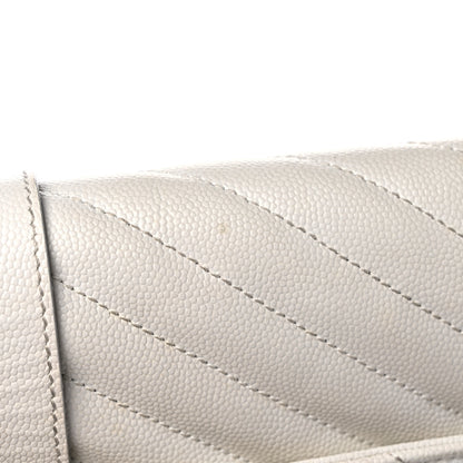 Saint Laurent Grain De Poudre Matelasse Chevron Large Monogram Satchel White 14 of 17