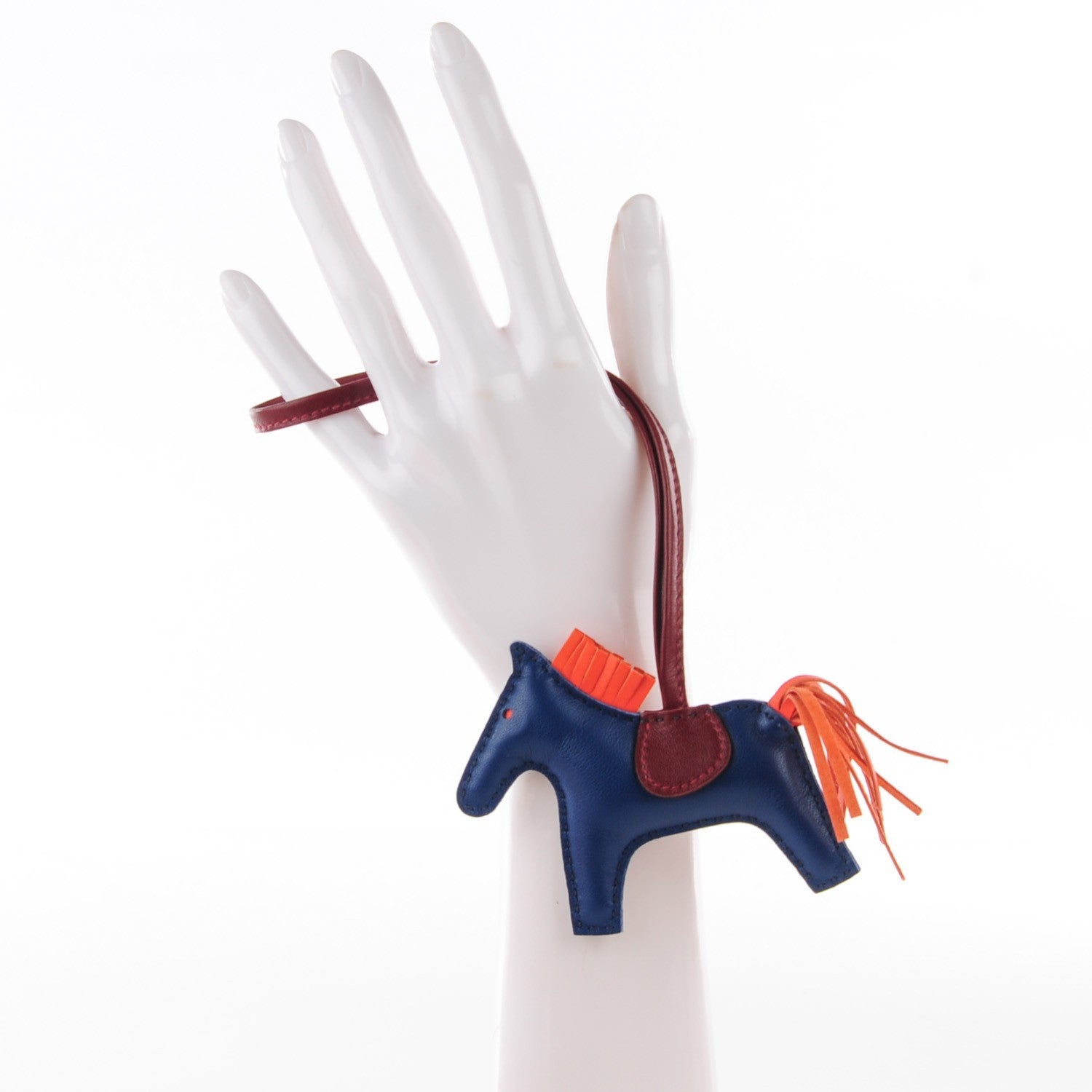 Hermes Milo Lambskin Grigri Rodeo Horse Bag Charm PM Bleu de Malte Rouge H Peony 2 of 4
