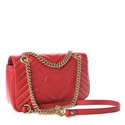 Gucci Calfskin Matelasse Small GG Marmont Shoulder Bag Hibiscus Red 3 of 9