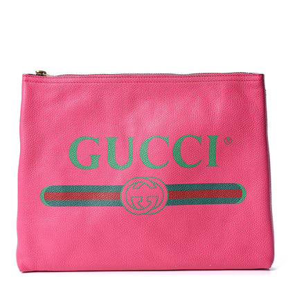 Gucci Pebbled Calfskin Medium Logo Portfolio Clutch Box Pink Green 1 of 8