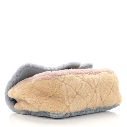 Chanel Shearling Sheepskin Single Flap Gray Pink Beige 3 of 12