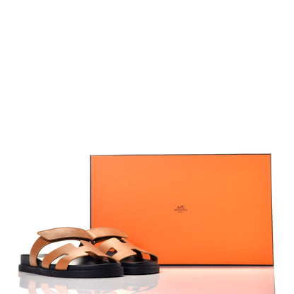 Hermes Calfskin Womens Chypre Sandals 37.5 Gold 9 of 9