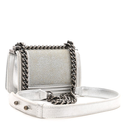 Chanel Metallic Galuchat Stingray Mini Boy Flap Silver 3 of 10