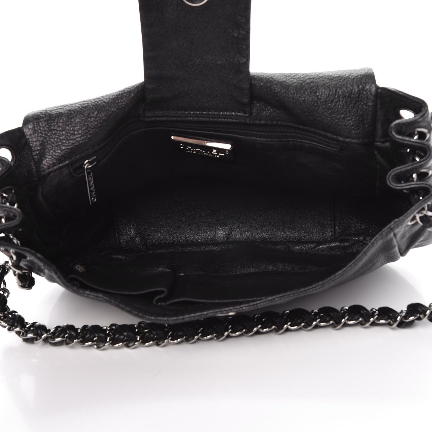 Metallic Goatskin Luxe Ligne Flap Black