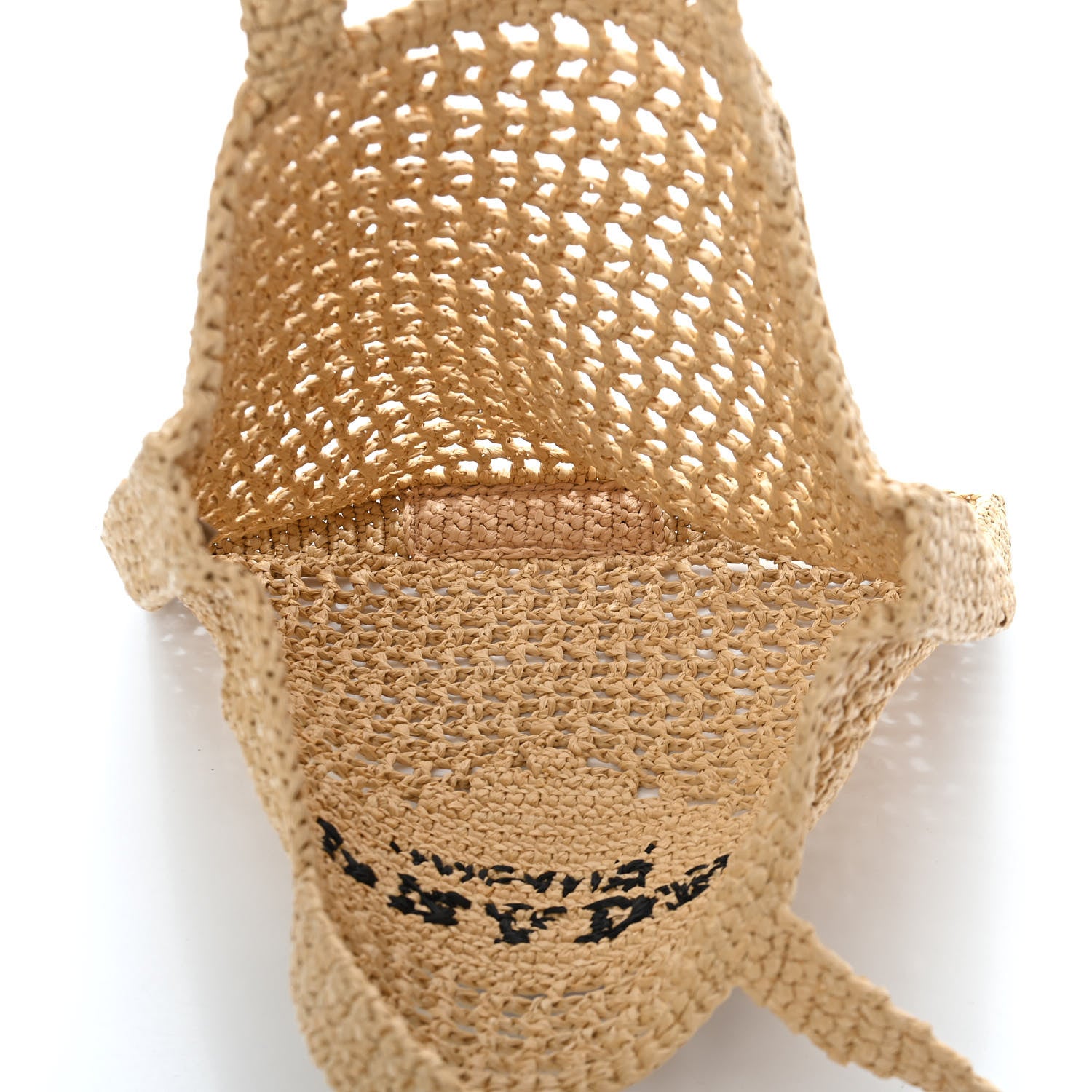 Prada Yarn Raffia Effect Crochet Logo Embroidered Tote Bag Naturale 5 of 9