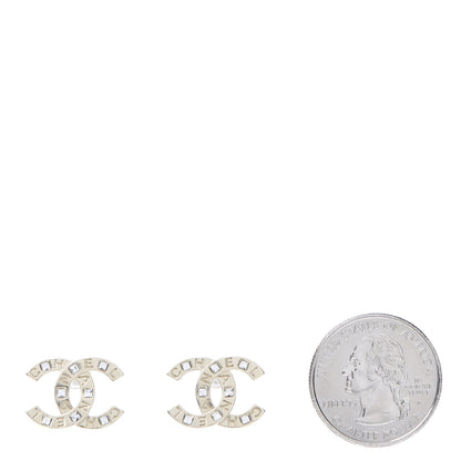 Chanel Crystal Metal CC Paris Button Stud Earrings Gold 2 of 5