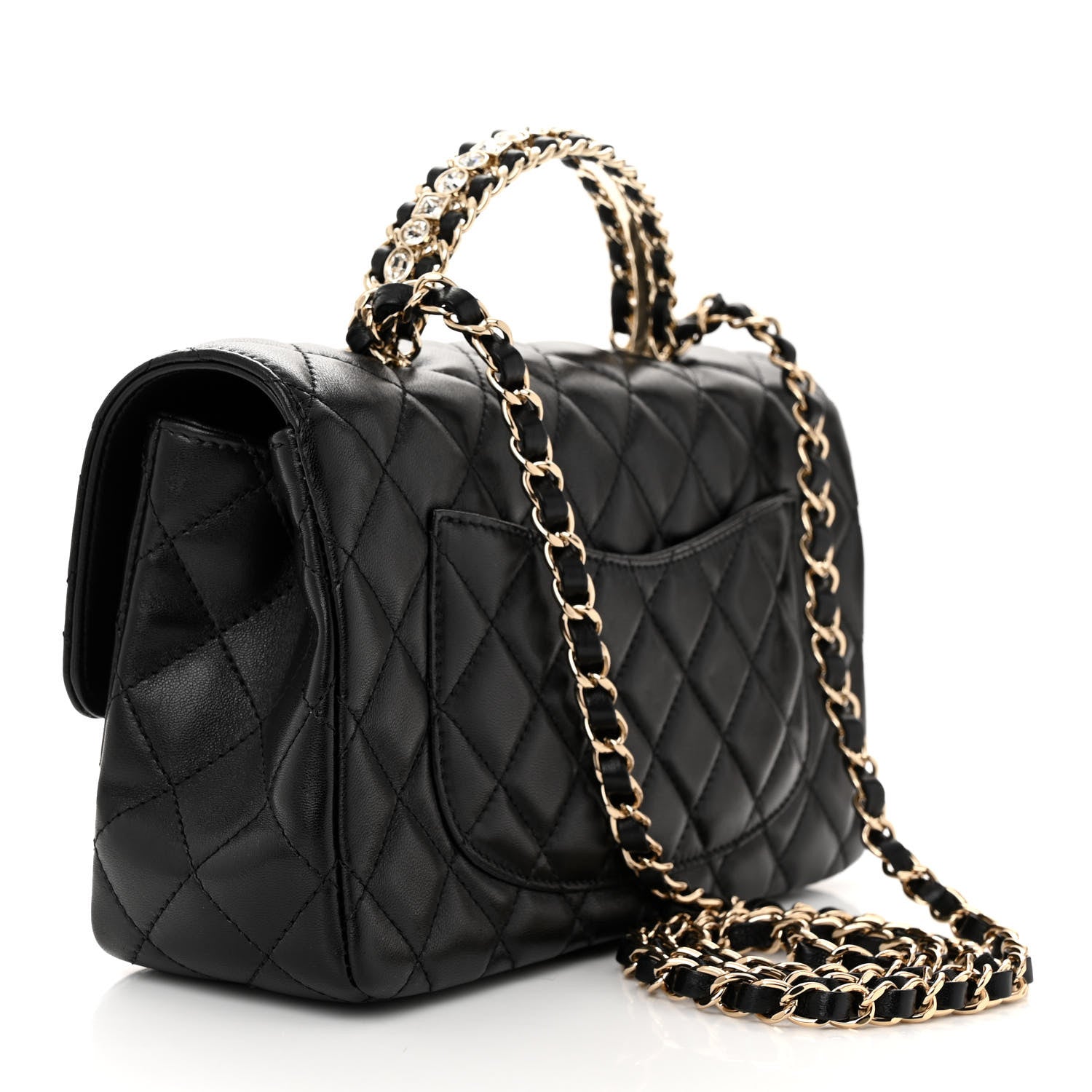 Chanel Lambskin Quilted Crystal Top Handle Small Rectangular Flap Black 3 of 11