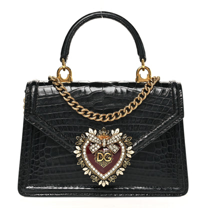 Dolce & Gabbana Shiny Alligator Devotion Envelope Top Handle Bag Black 1 of 10