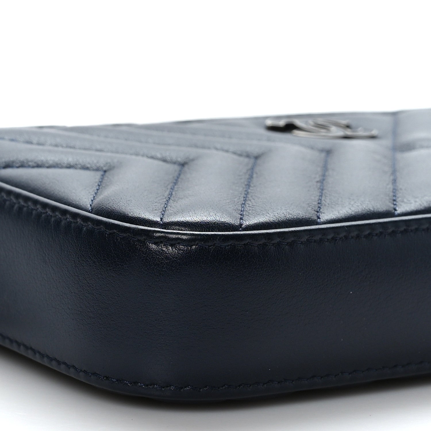 Chanel Calfskin Chevron Quilted Tassel Clutch With Chain Navy 9 of 10