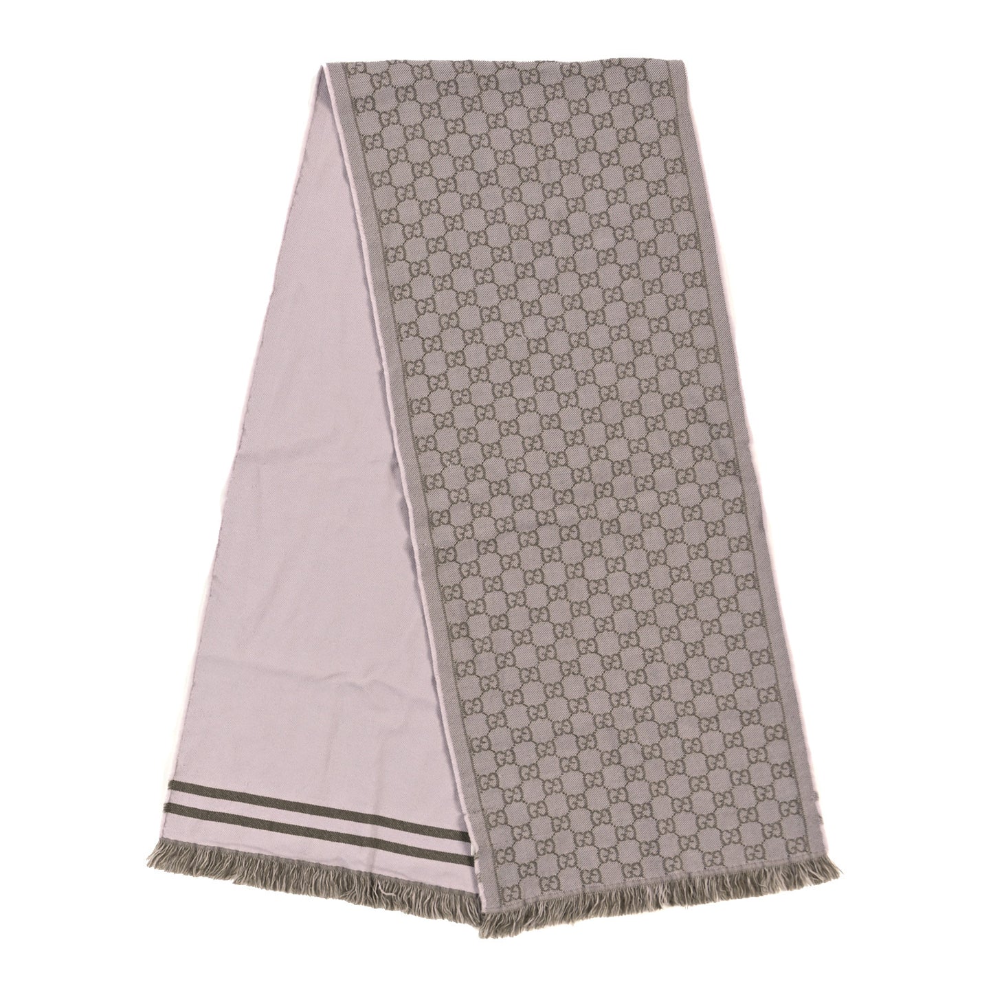 Wool GG Monogram Half GG Fringe Scarf Pink Beige