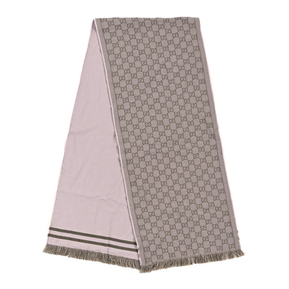 Gucci Wool GG Monogram Half GG Fringe Scarf Pink Beige 2 of 6
