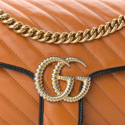 Gucci Vintage Effect Calfskin Matelasse Diagonal Small Torchon GG Marmont Shoulder Bag Cognac Black 8 of 14
