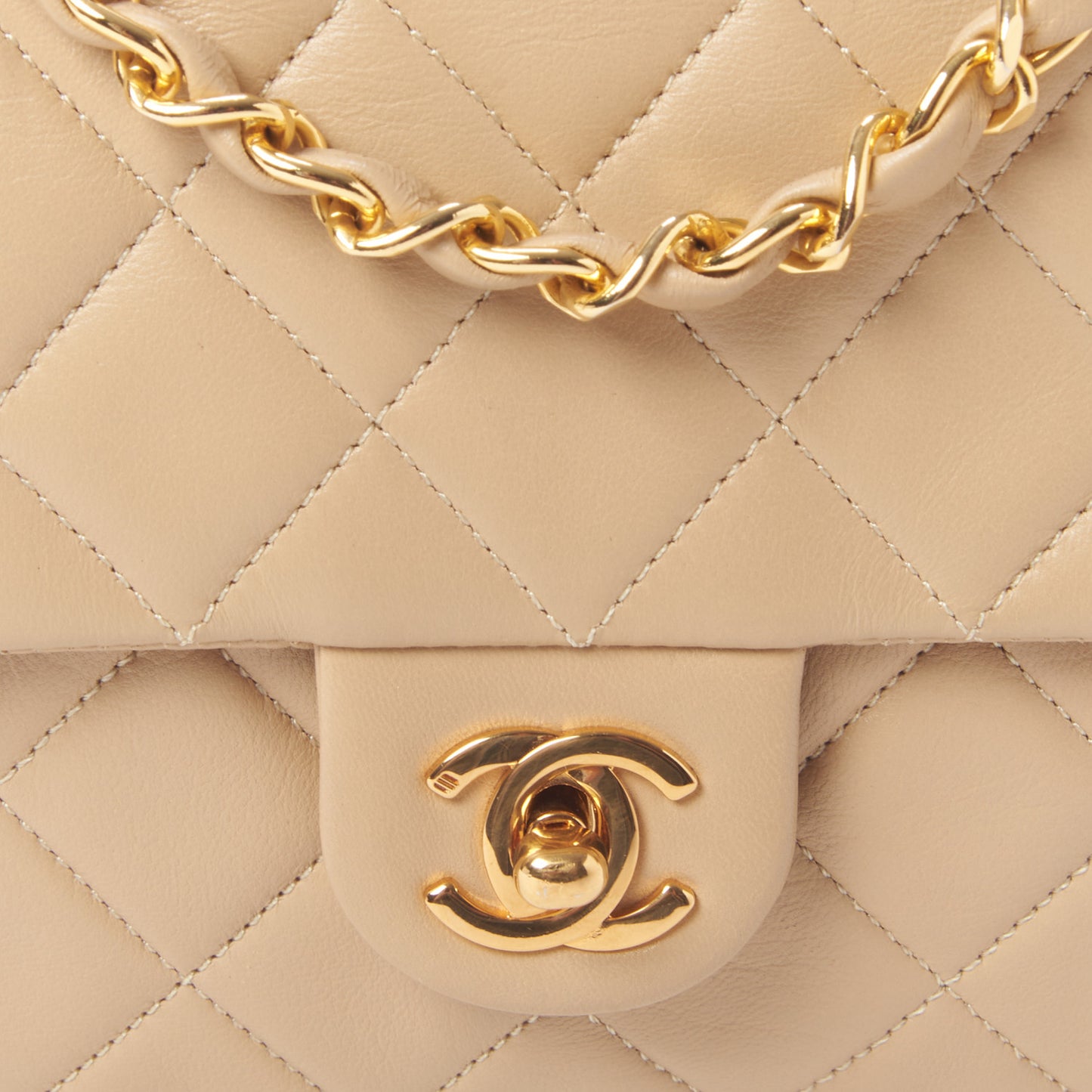 Lambskin Quilted Small Single Flap Beige