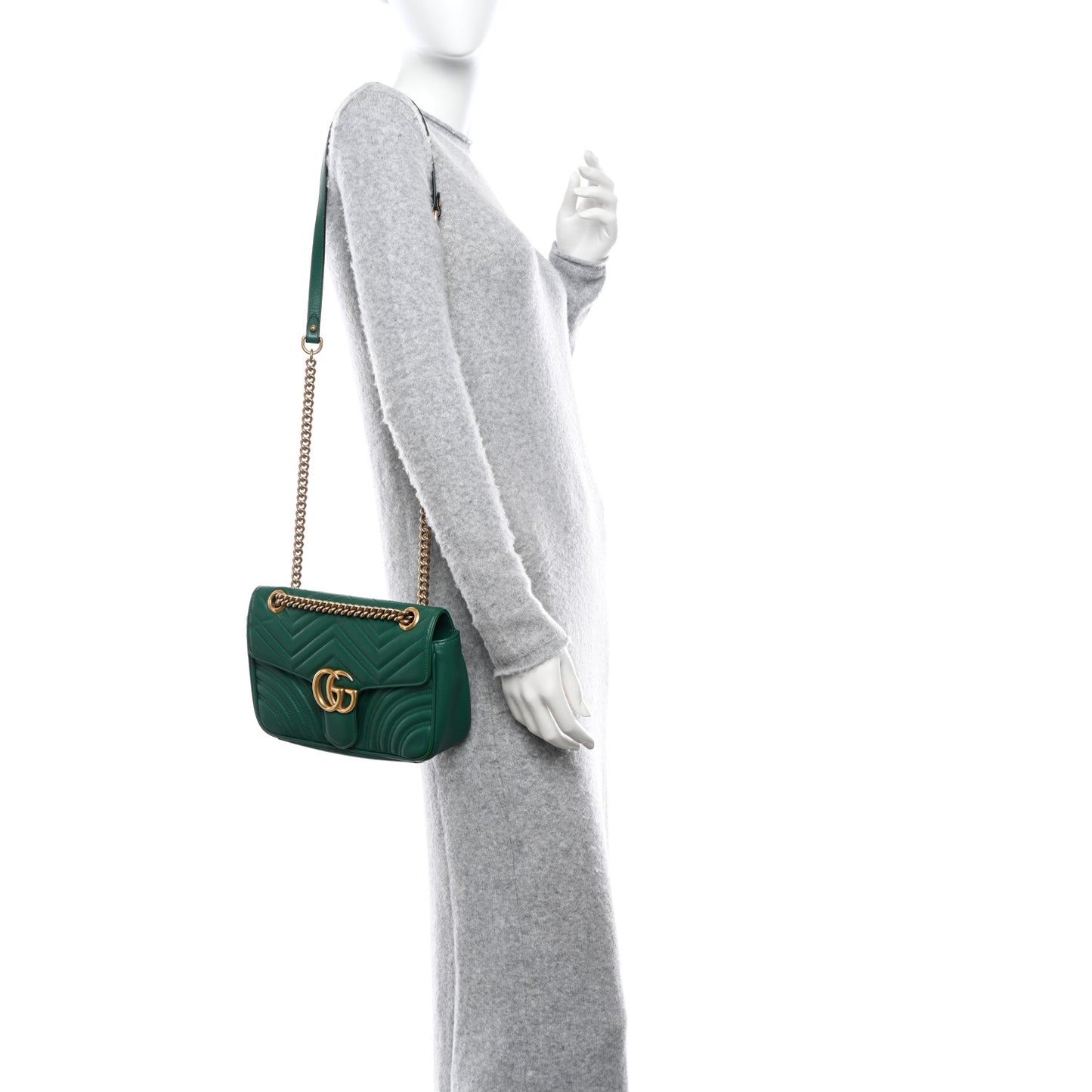 Calfskin Matelasse Small GG Marmont Shoulder Bag Emerald Green