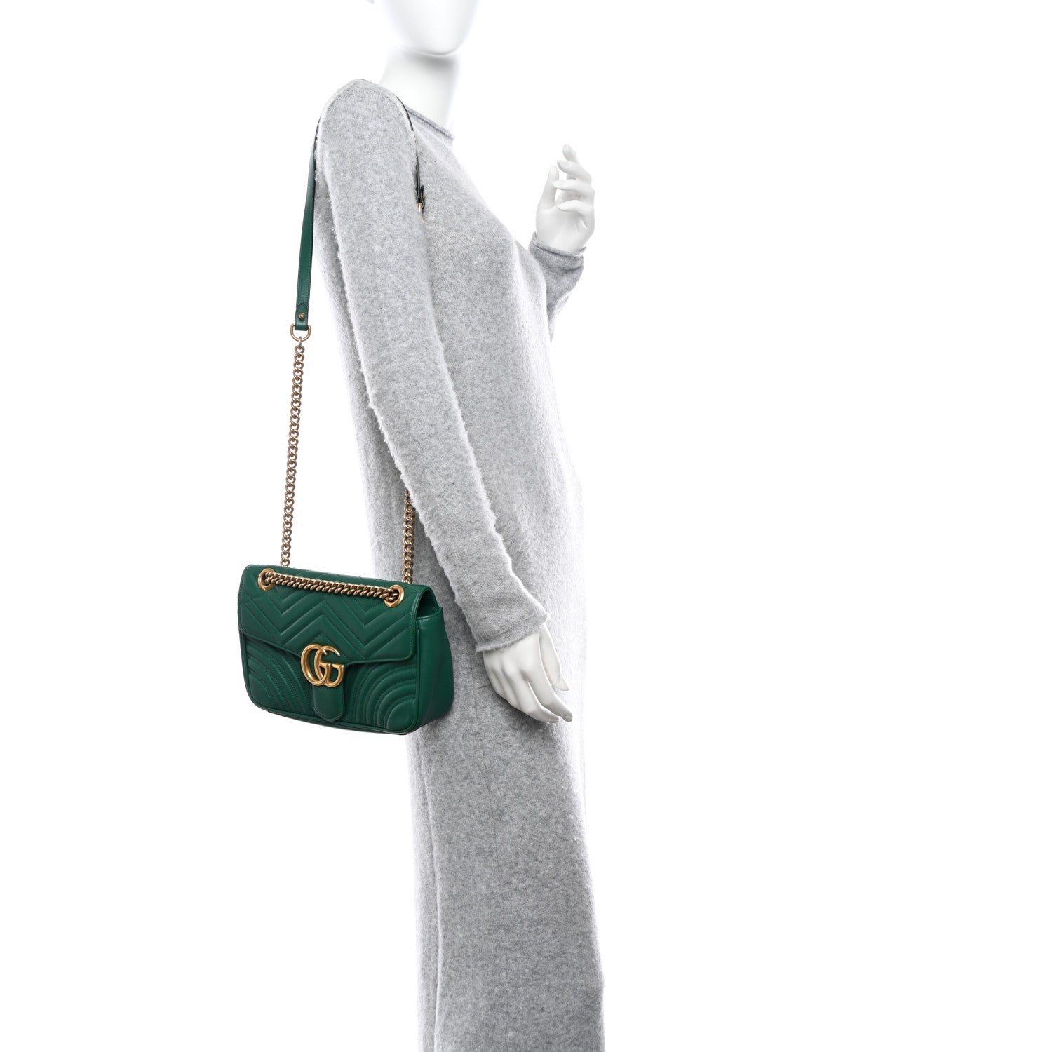 Gucci Calfskin Matelasse Small GG Marmont Shoulder Bag Emerald Green 2 of 10