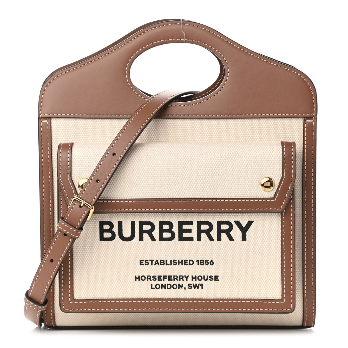 Canvas Smooth Calfskin Two Tone Mini Pocket Bag Natural Malt Brown