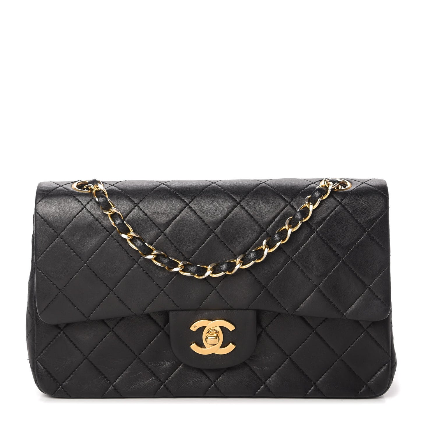 Lambskin Quilted Small Double Flap Black