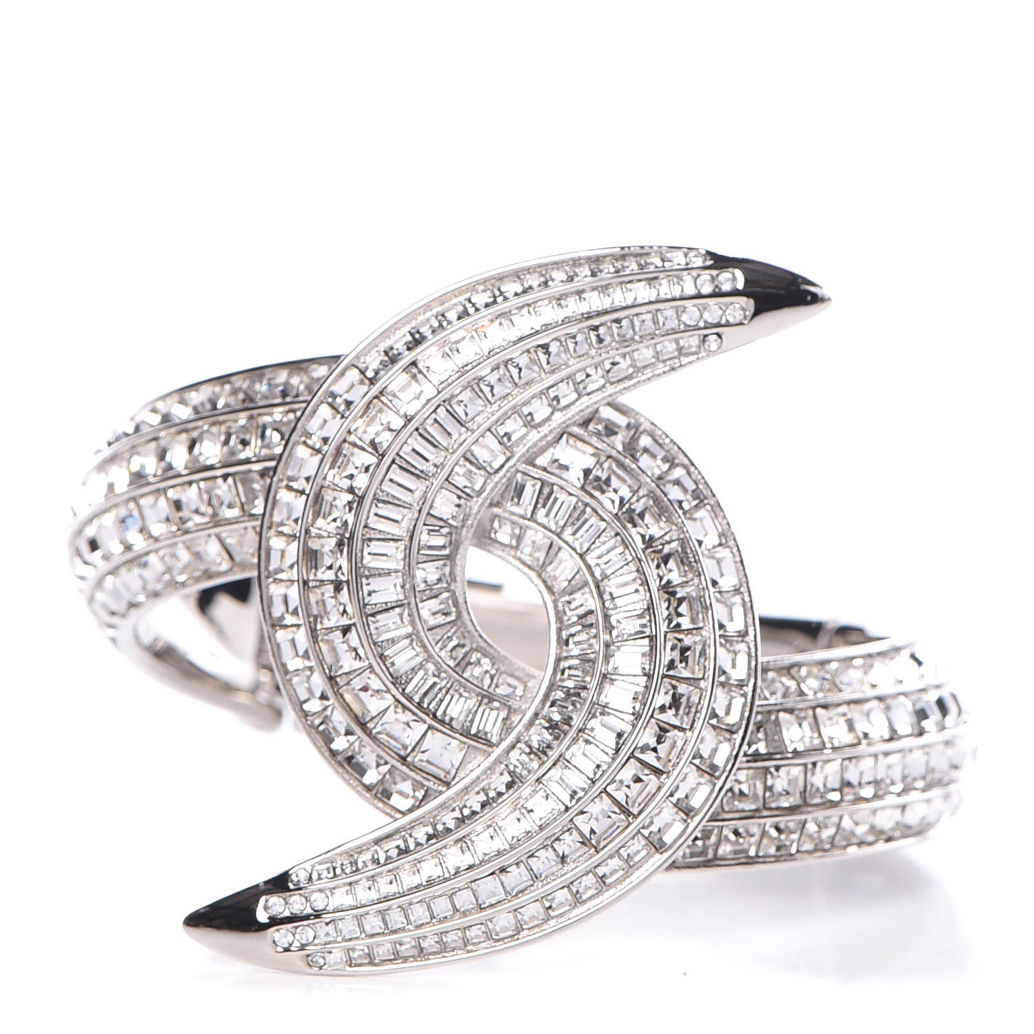 Chanel Crystal Baguette CC Cuff Silver 1 of 5