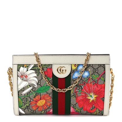 Gucci GG Supreme Monogram Flora Web Small Ophidia Chain Shoulder Bag White 1 of 10