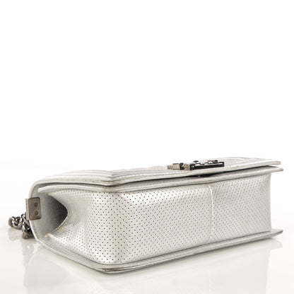 Chanel Metallic Lambskin Perforated Medium Boy Flap Silver 4 of 9