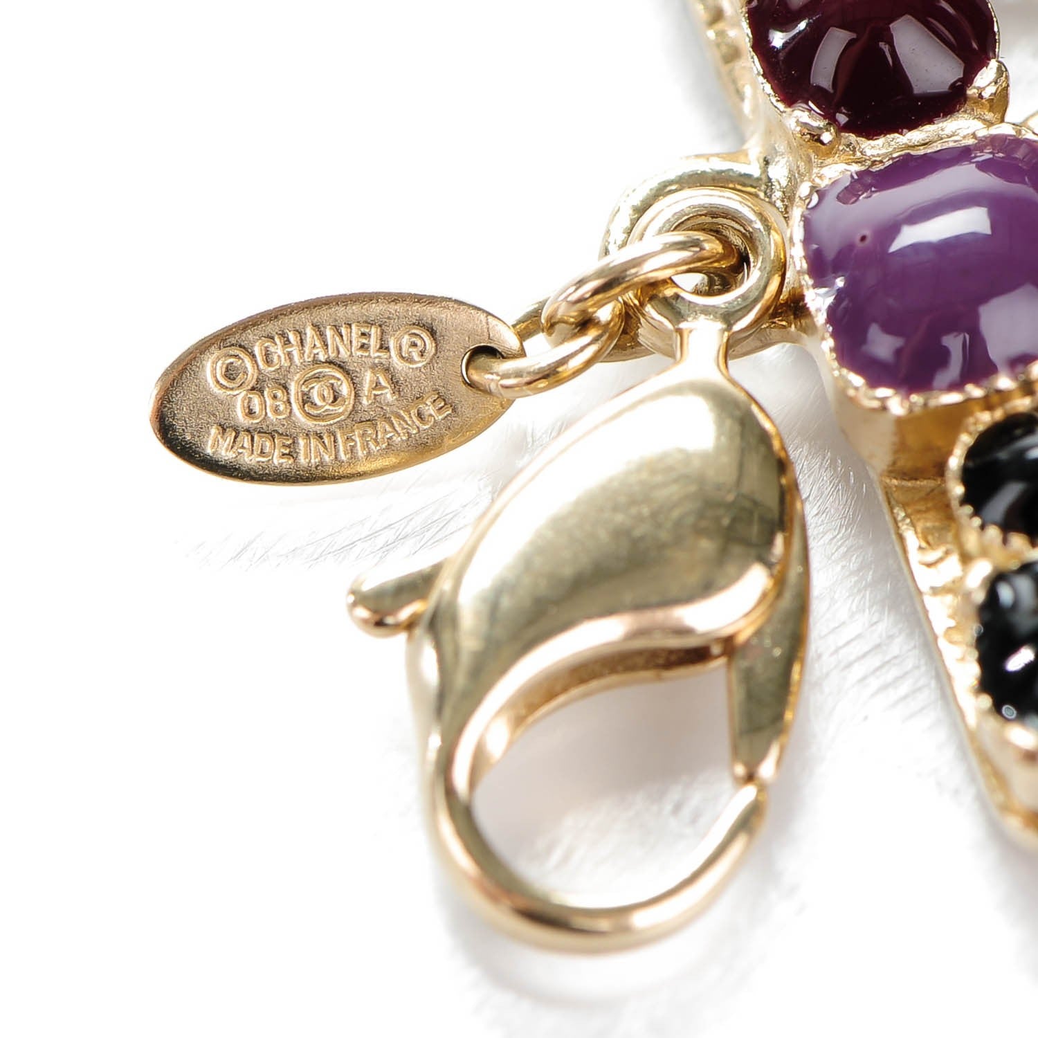 Chanel Pearl Crystal Bead CC Bracelet Purple Black Gold 4 of 4