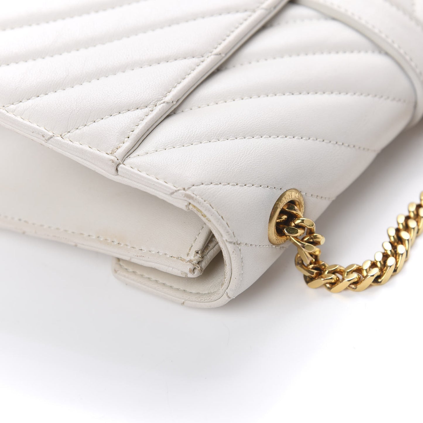 Lambskin Matelasse Chevron Small Monogram Satchel Off White